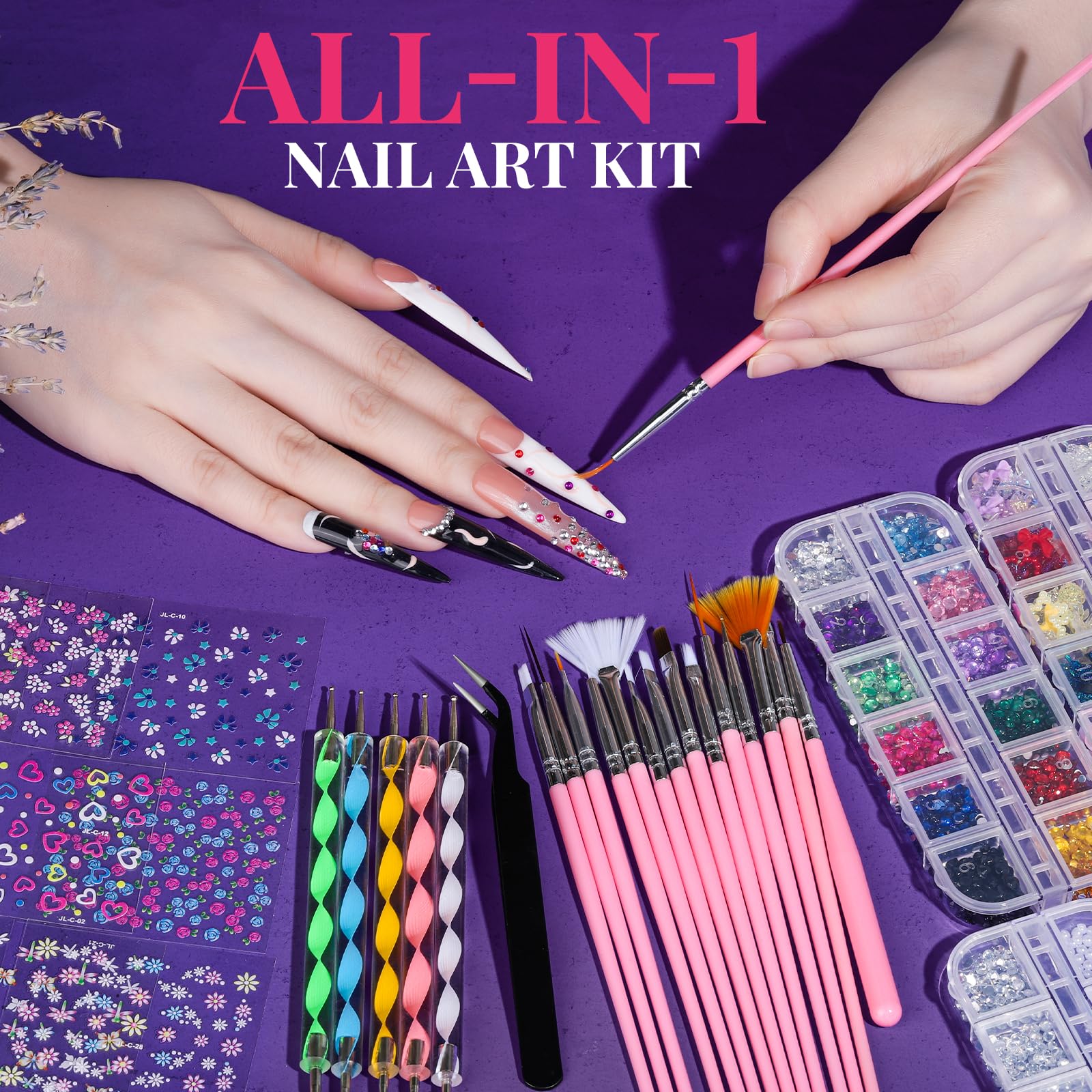 Fandamei nails show vibrant combinations using the kit for DIY manicures.