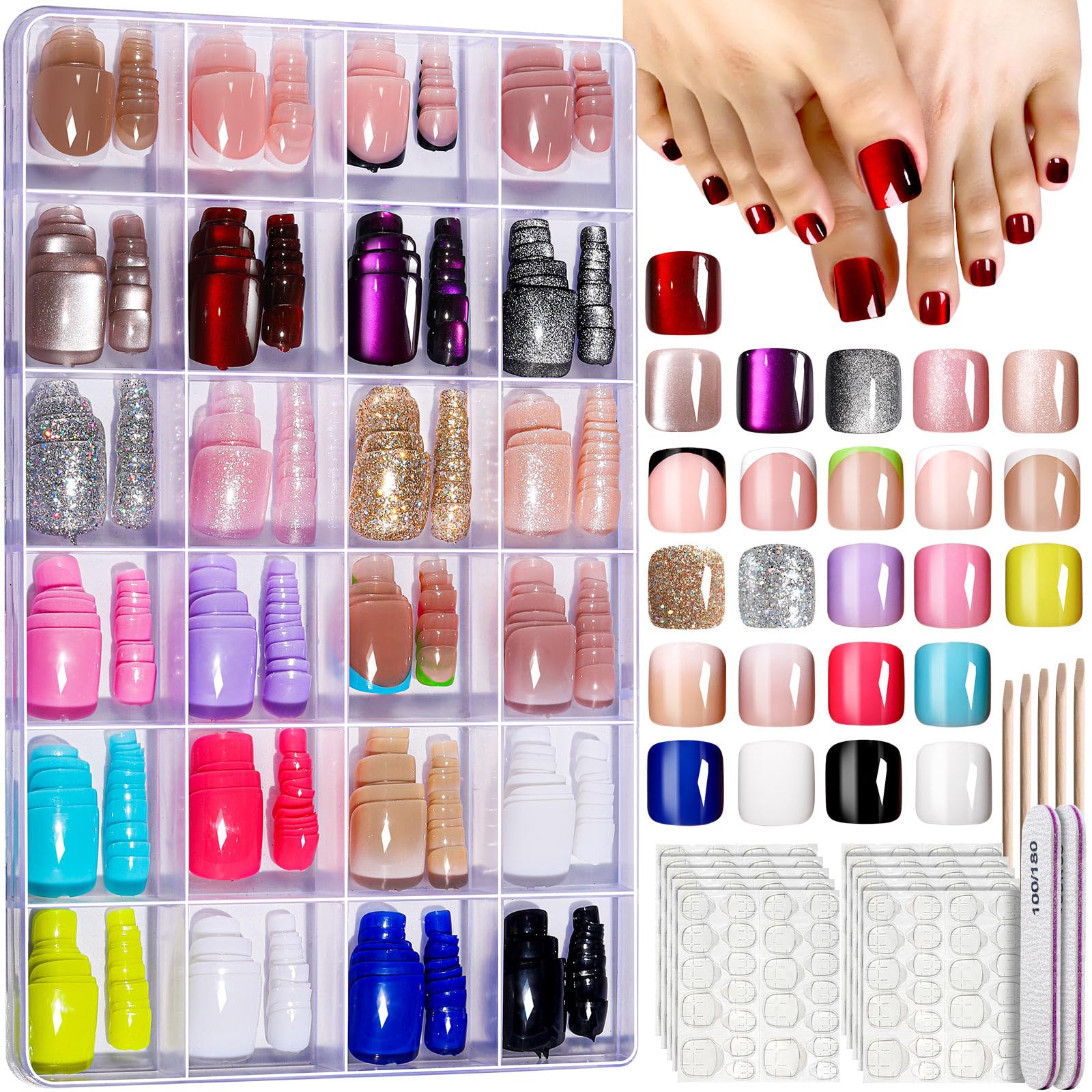 FANDAMEI press-on toenails 24 colors kit for quick, salon-worthy nails.