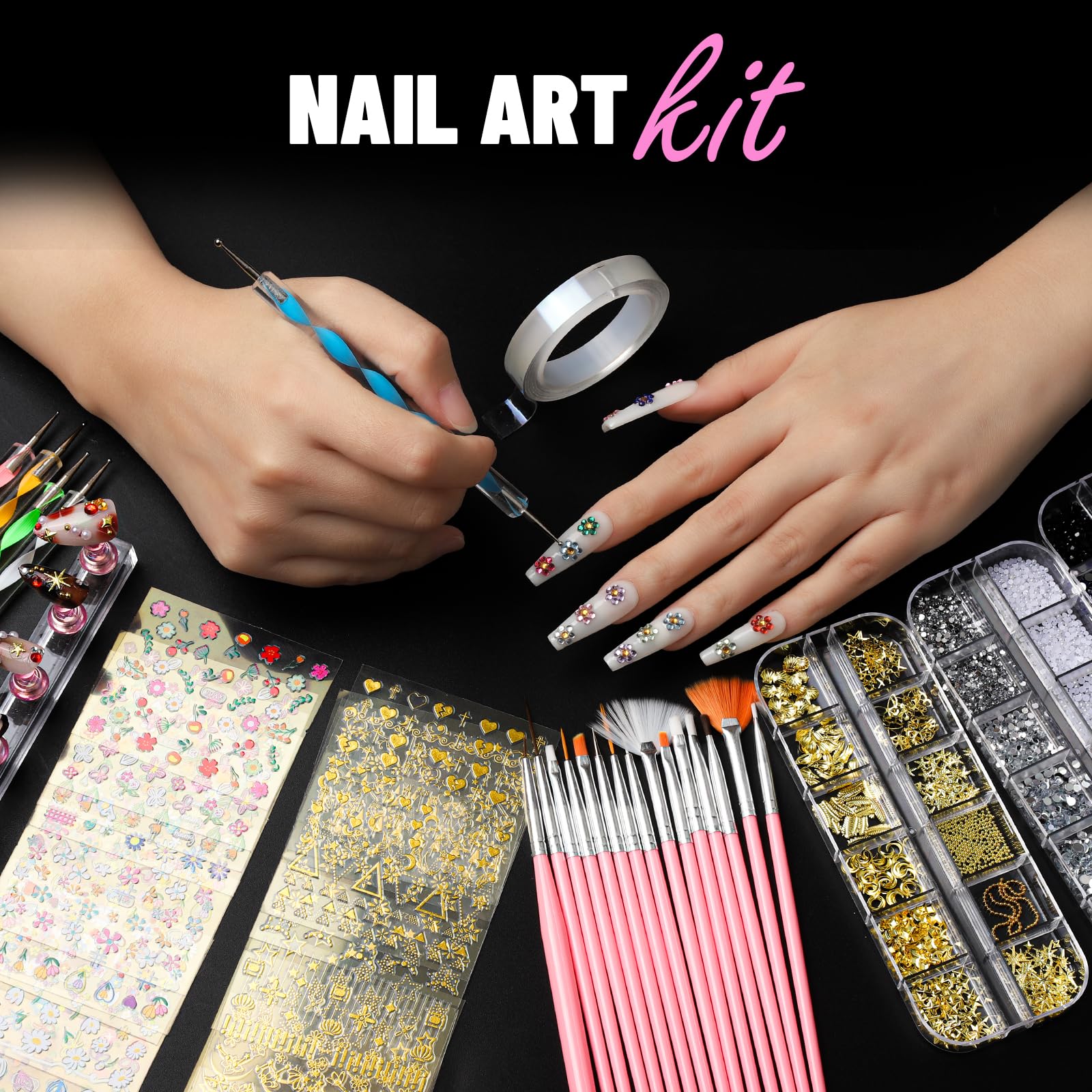 Fandamei mixed-size rhinestones for versatile dimensional designs.