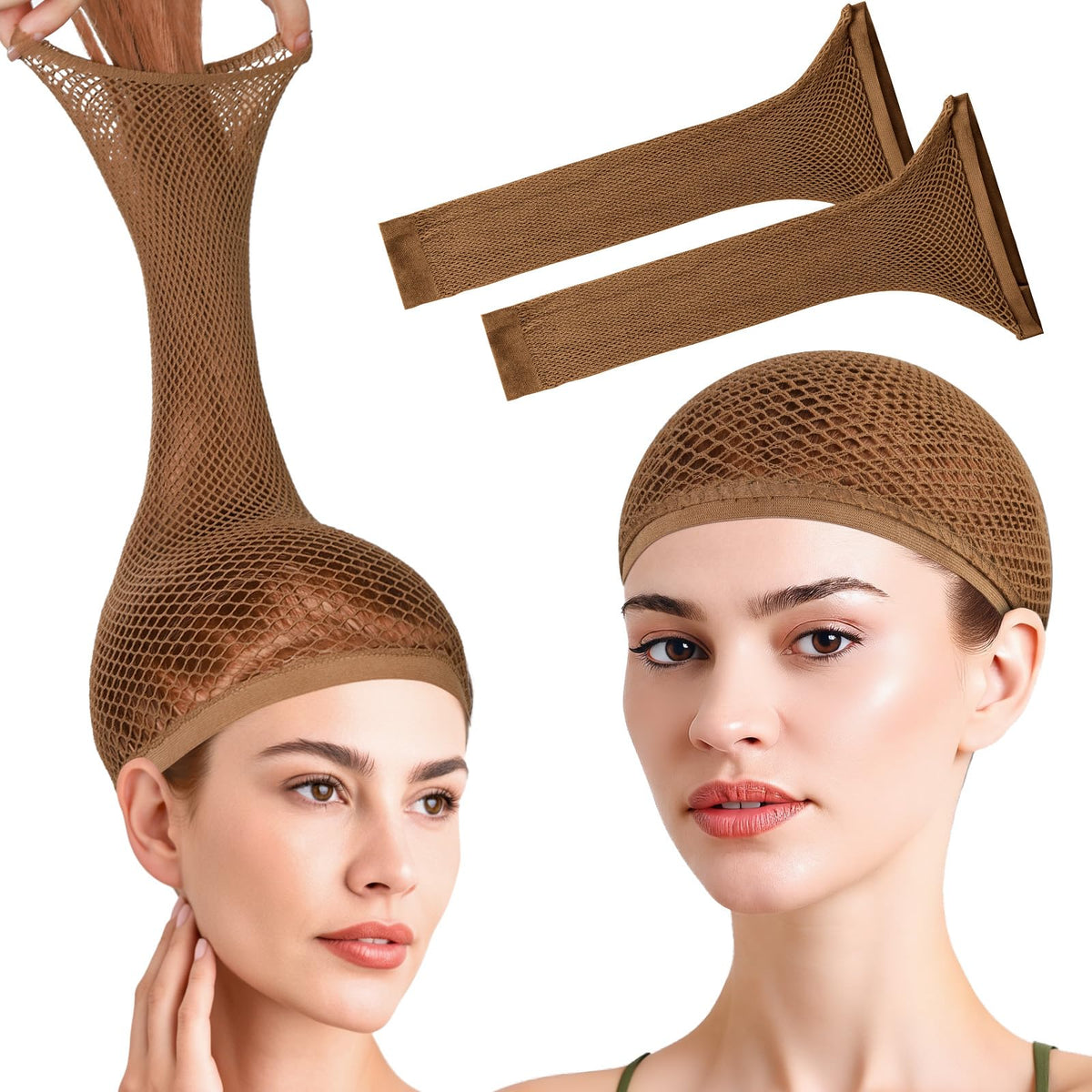 Fandamei wig cap with open ends for long hair and a smooth base.