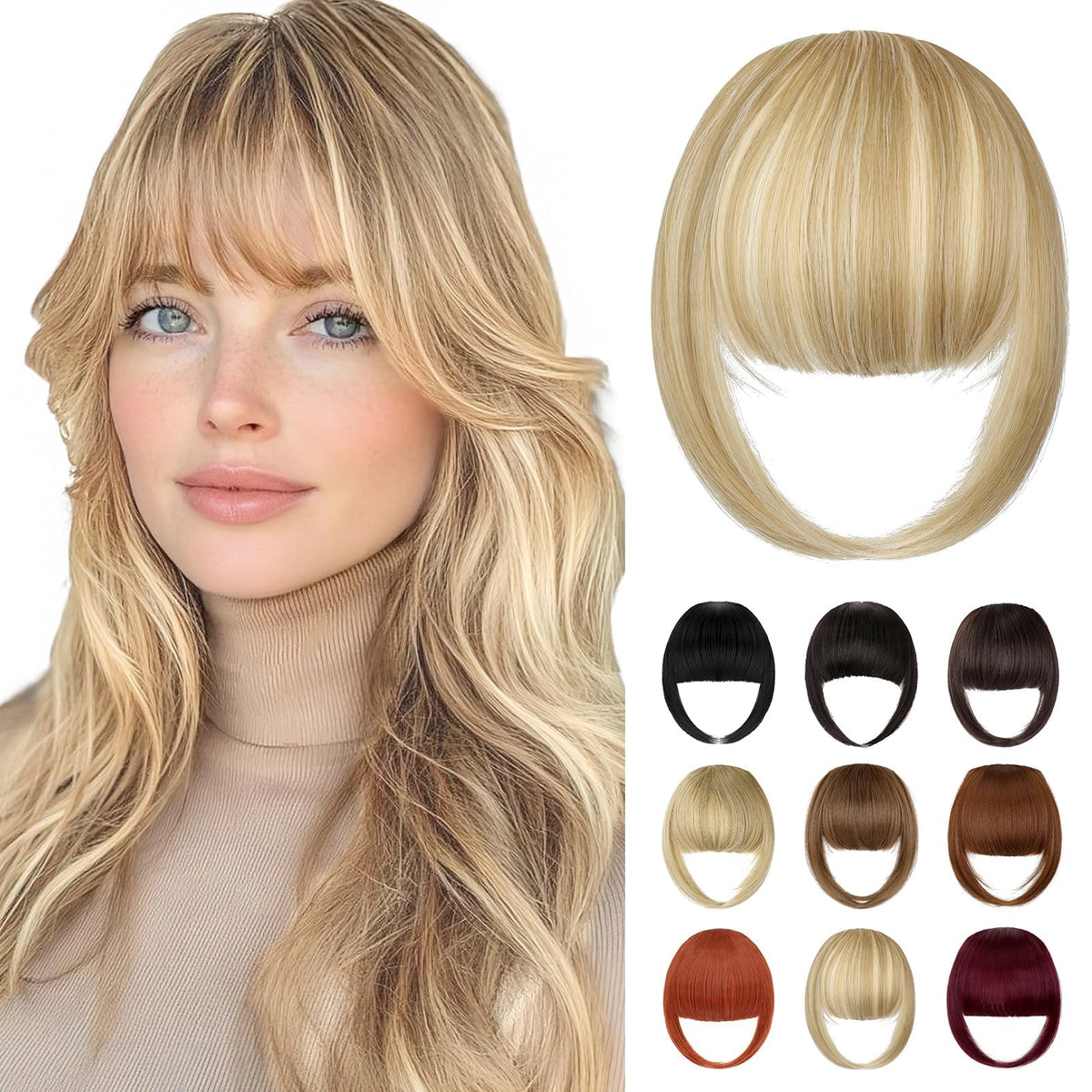 Fanguilar bangs clip frontal view blends naturally for daily wear.
