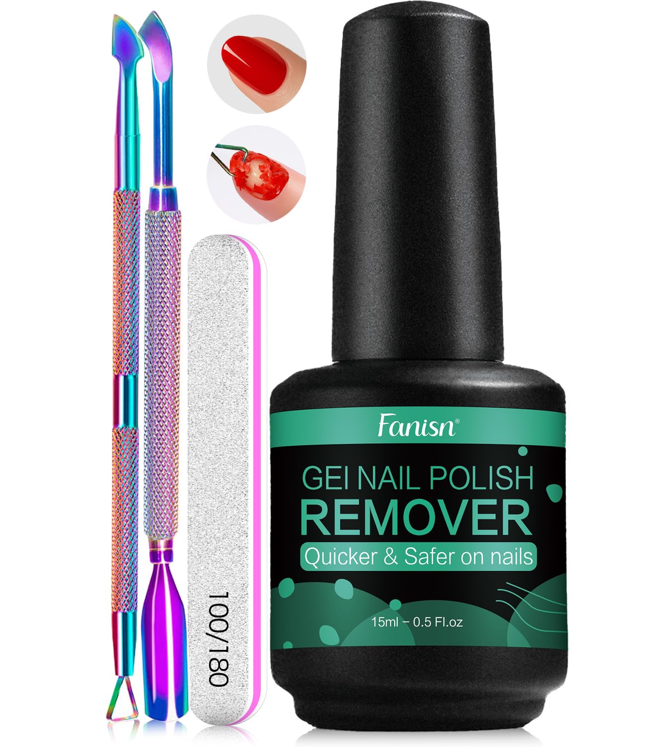 Fanisn gel nail remover kit with tools for home use and quick color removal