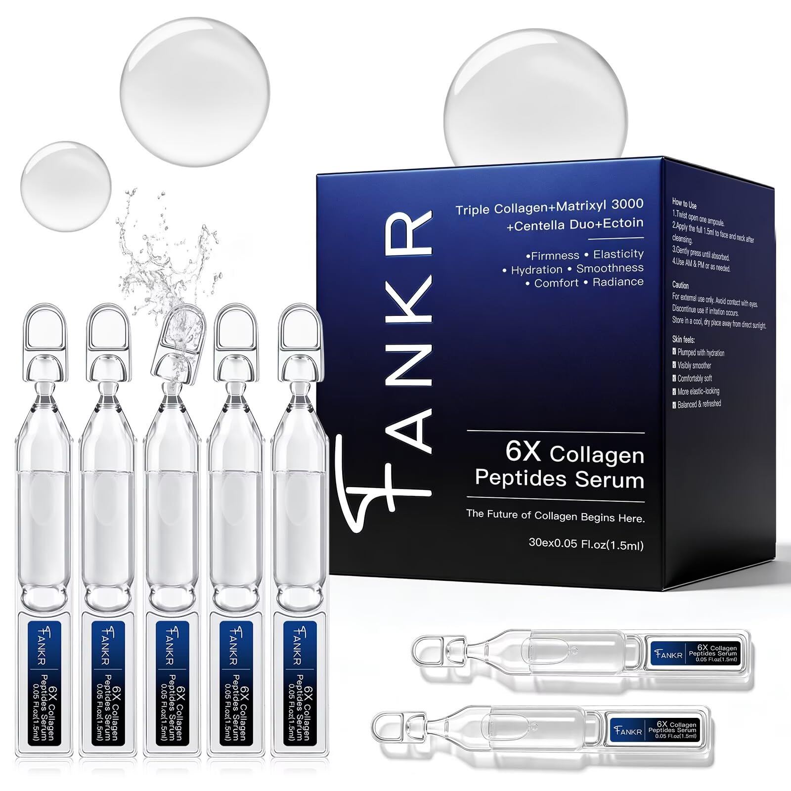 Fankr 6X Collagen Serum bottle pour for precise daily application and smooth skin
