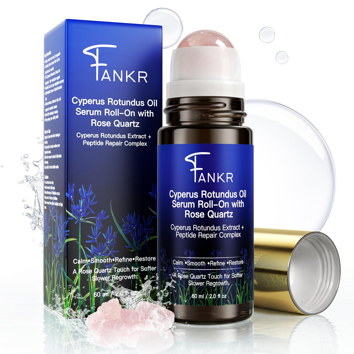 Fankr rose quartz roll-on for precise, cooling post-removal application