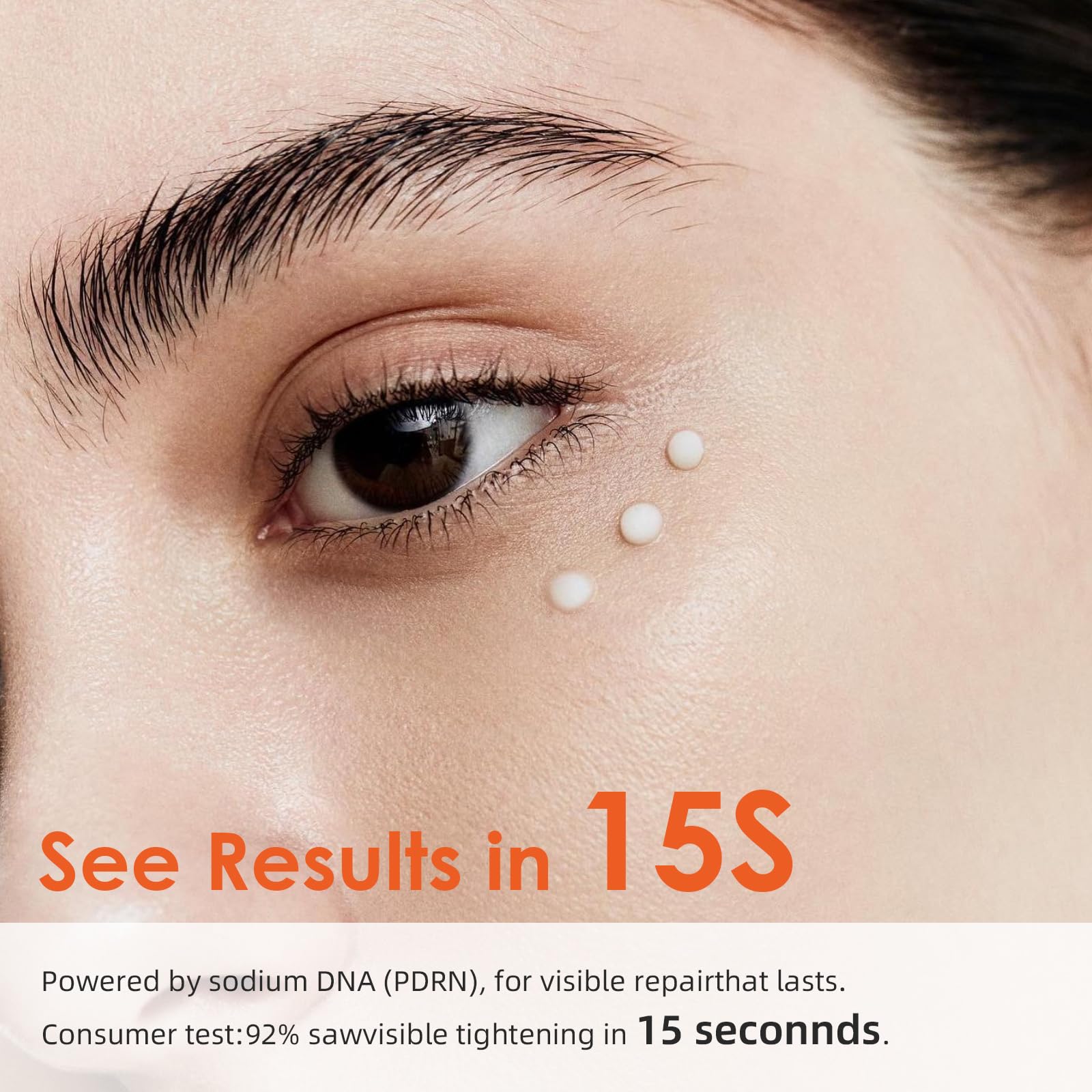 Fankr sodium DNA application shot emphasizing renewal support for tired-looking eyes.