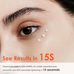 Fankr sodium DNA application shot emphasizing renewal support for tired-looking eyes.