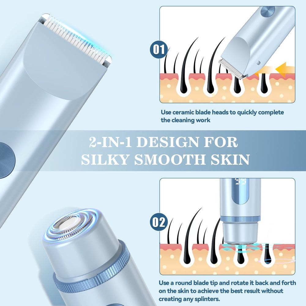 FANKRUAI bikini trimmer blue with digital display showing battery life at a glance