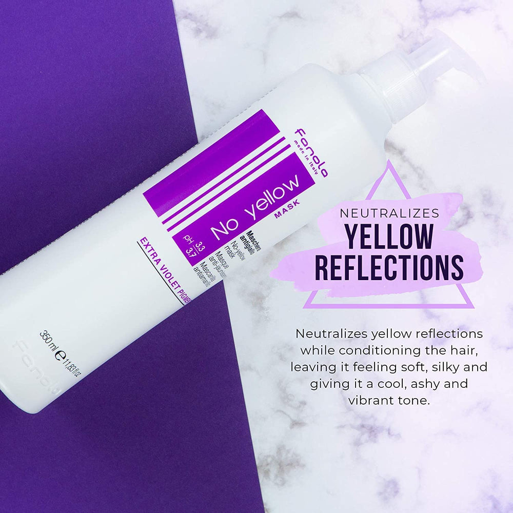 Applying Fanola No Yellow mask nourishes and seals tone on towel-dried hair.