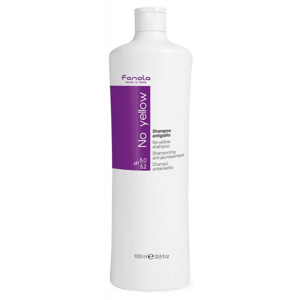 Fanola No Yellow Mask jar-closed illustrates color-depositing treatment for enhancing cool blondes.