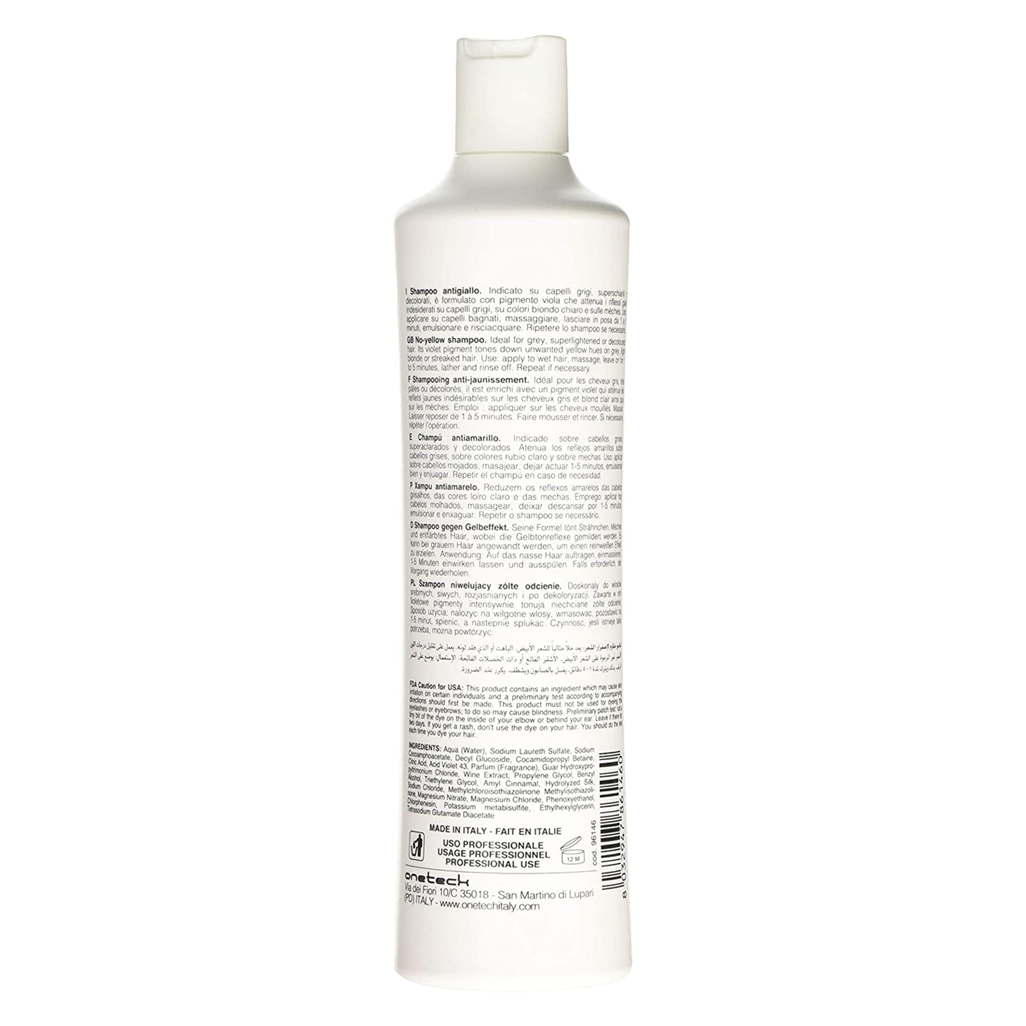 Fanola No Yellow mask tub with color-depositing formula for even blonde shade.
