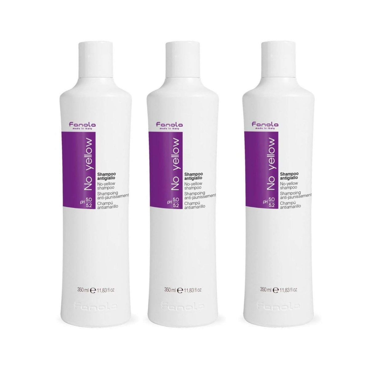Fanola No Yellow Shampoo bottle pour neutralizing yellow tones in lightened hair