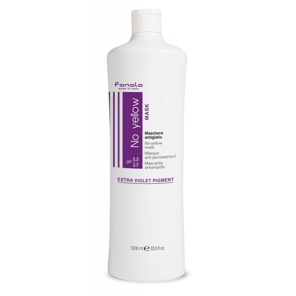 Fanola No Yellow Shampoo lather close-up demonstrates violet pigments to counter yellow hues.