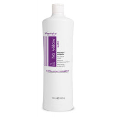 Fanola No Yellow Shampoo lather close-up demonstrates violet pigments to counter yellow hues.