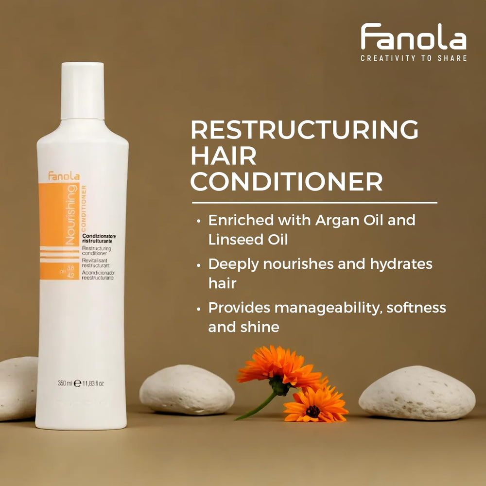 Close-up of Fanola Nutri Care label highlighting argan and linseed oils.