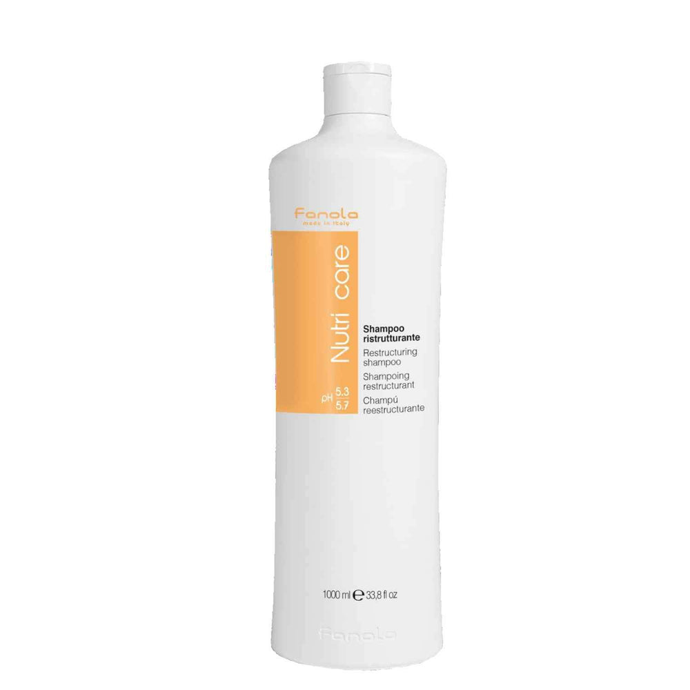Fanola Nutri Care Restructuring Shampoo bottle for multicolor hair delivers moisture and detangling ease