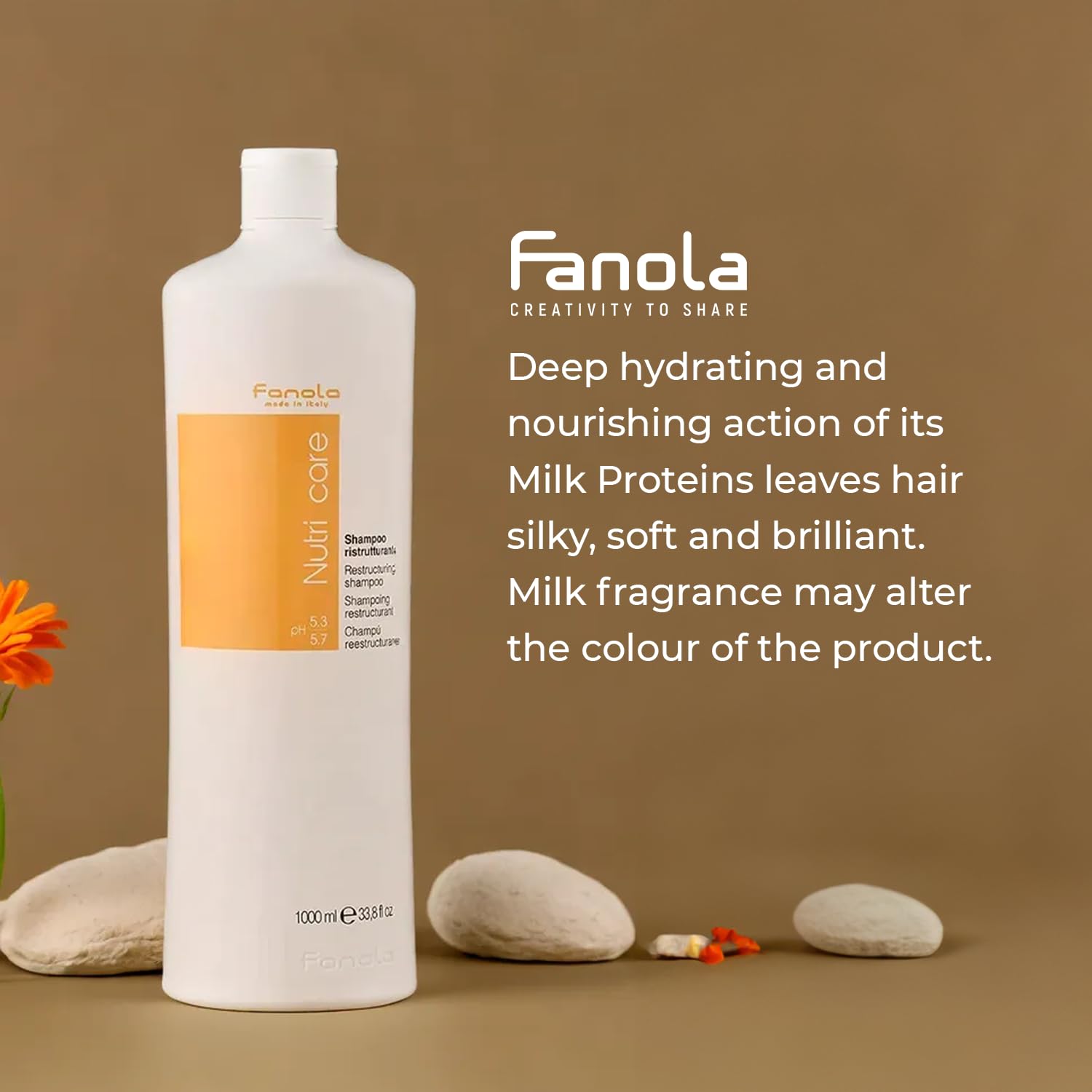 Close-up of Fanola Nutri Care Shampoo label emphasizing hydration