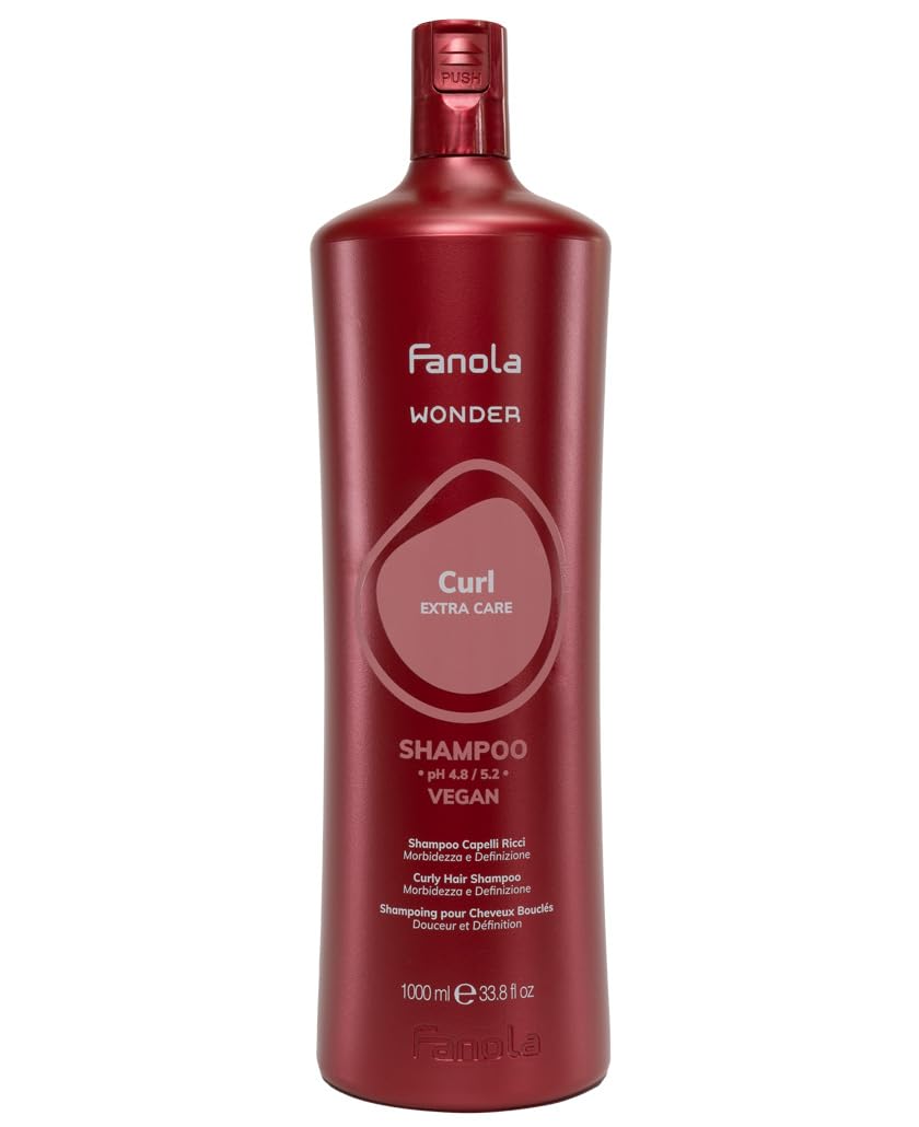 Fanola Wonder Curly Shampoo bottle demonstrates hydration for defined curls.