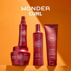 Fanola Wonder Curly Shampoo foam suggests gentle cleansing and shine.