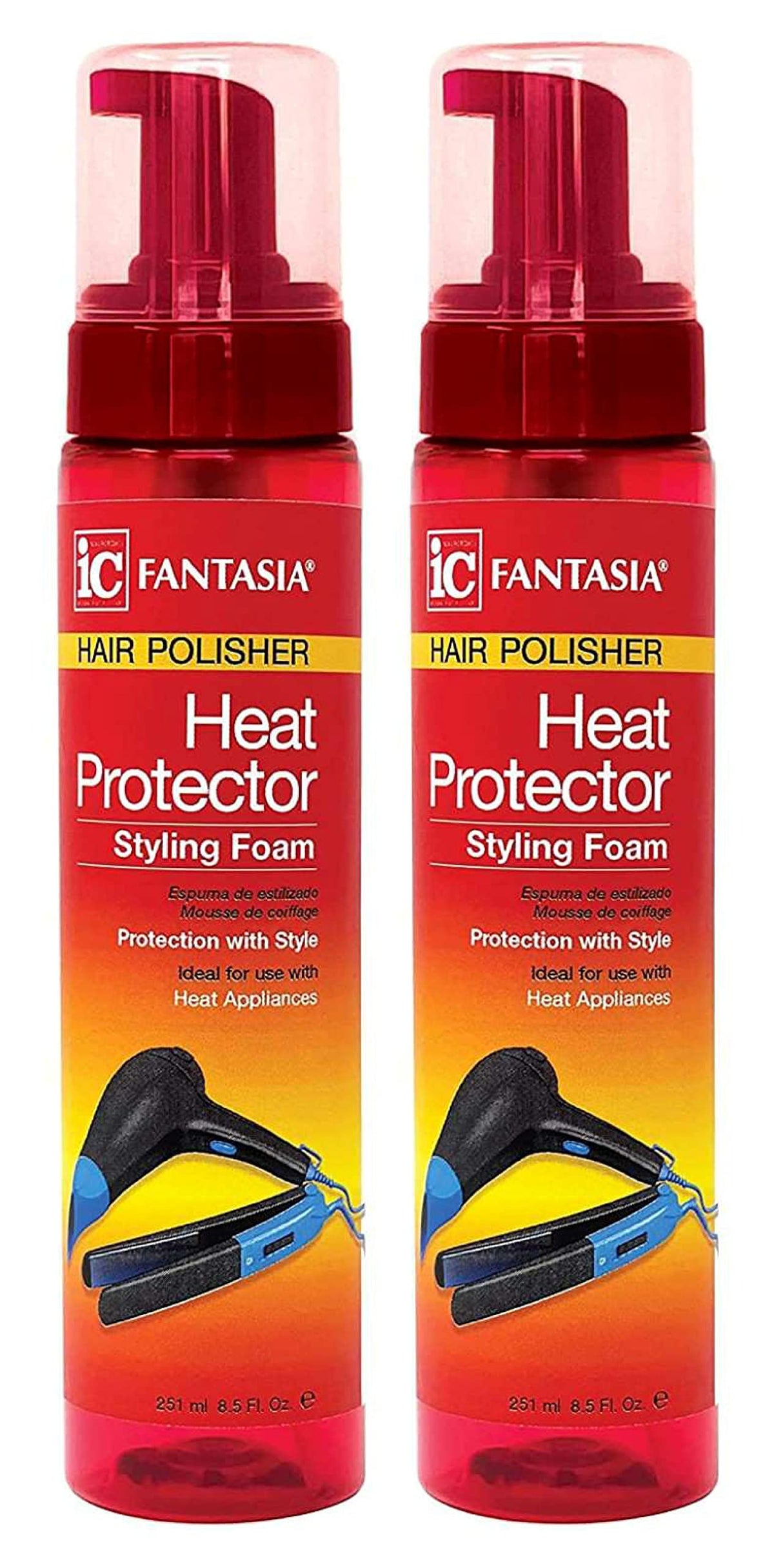 Fantasia IC heat protector bottle showing foam texture for smooth styling