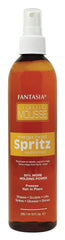 Fantasia Liquid Mousse Spritz Mega Hold bottle delivers strong hold and glossy finish.
