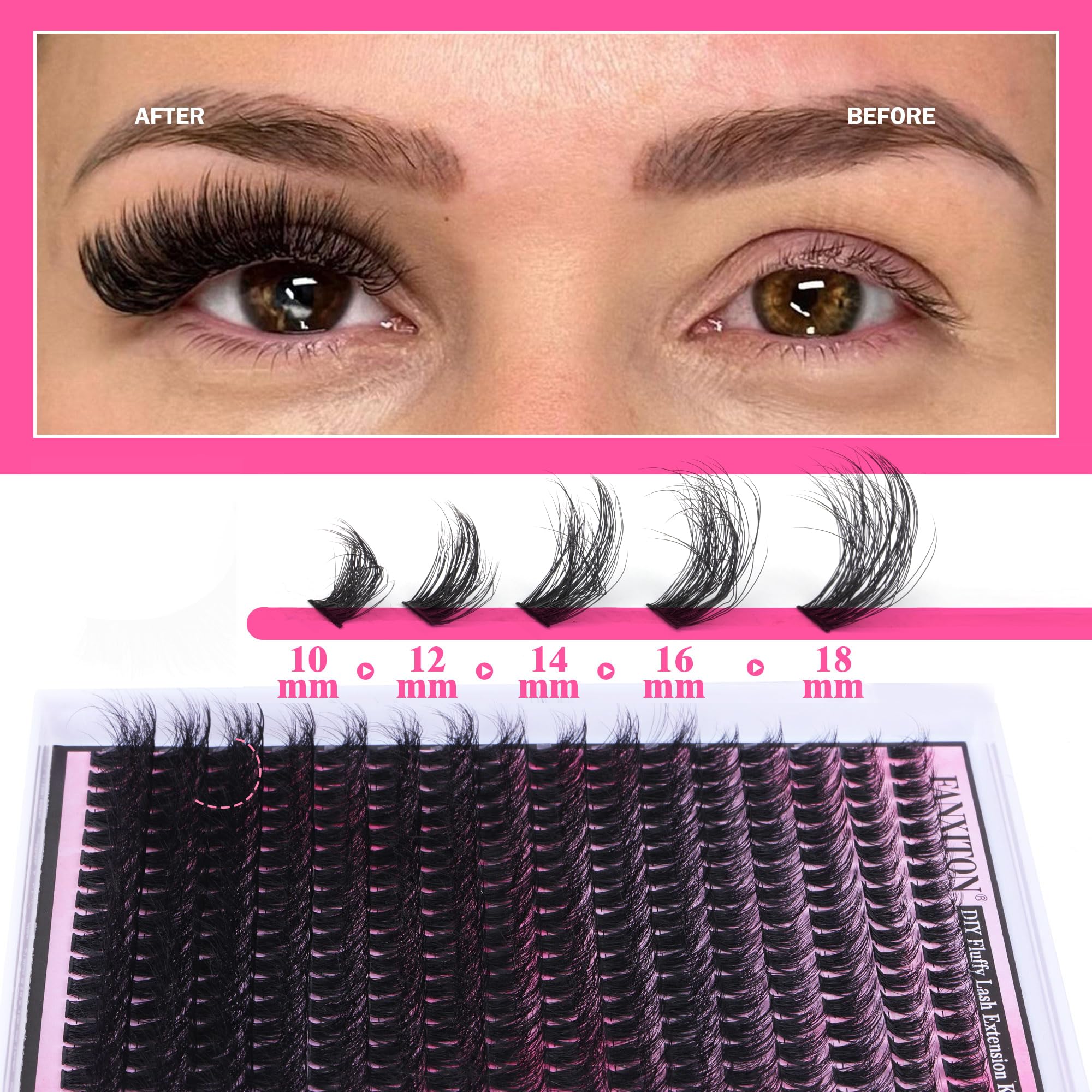 FANXITON lash clusters 10-18mm for versatile length customization