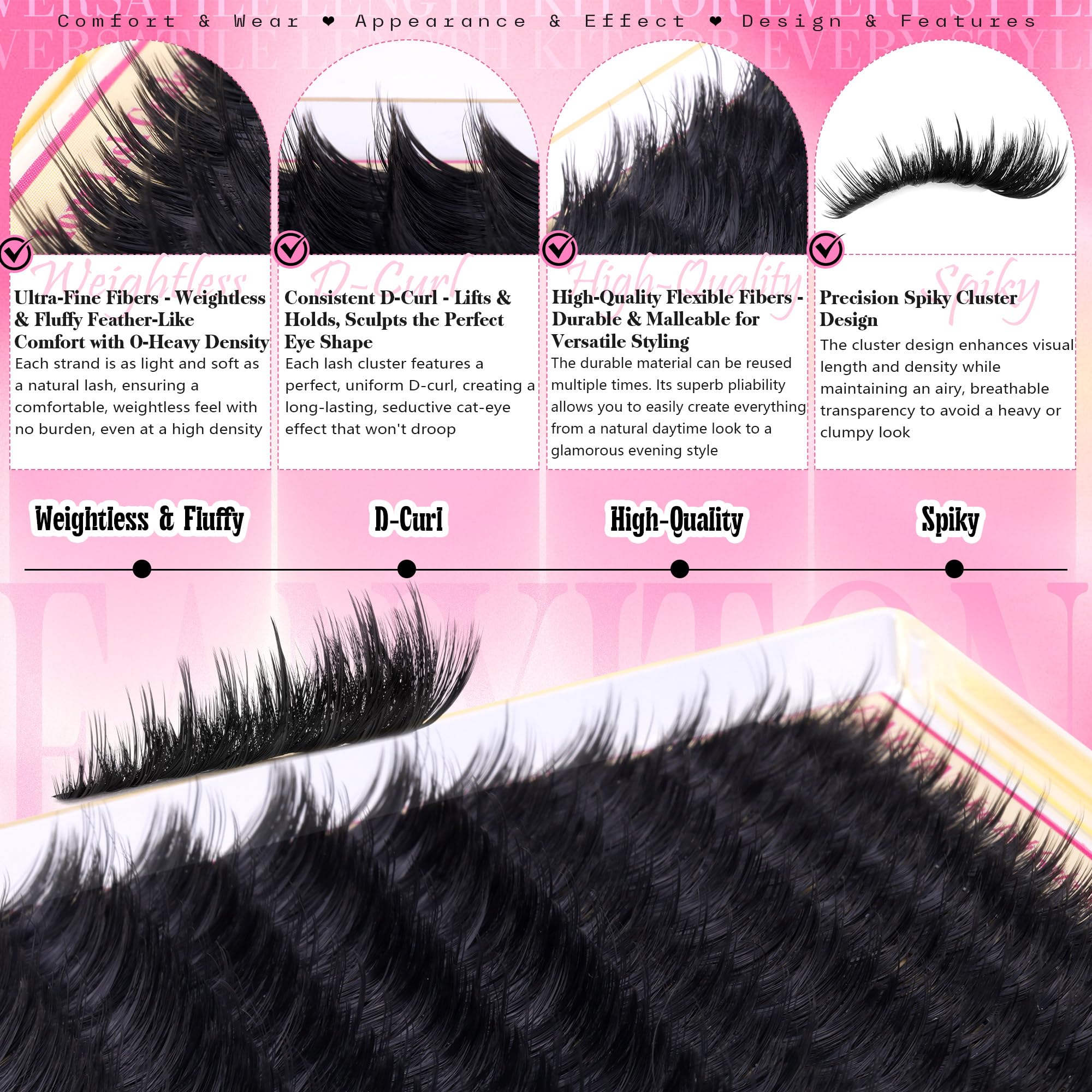FANXITON Volume Lash Clusters in 14mm for subtle cat-eye definition