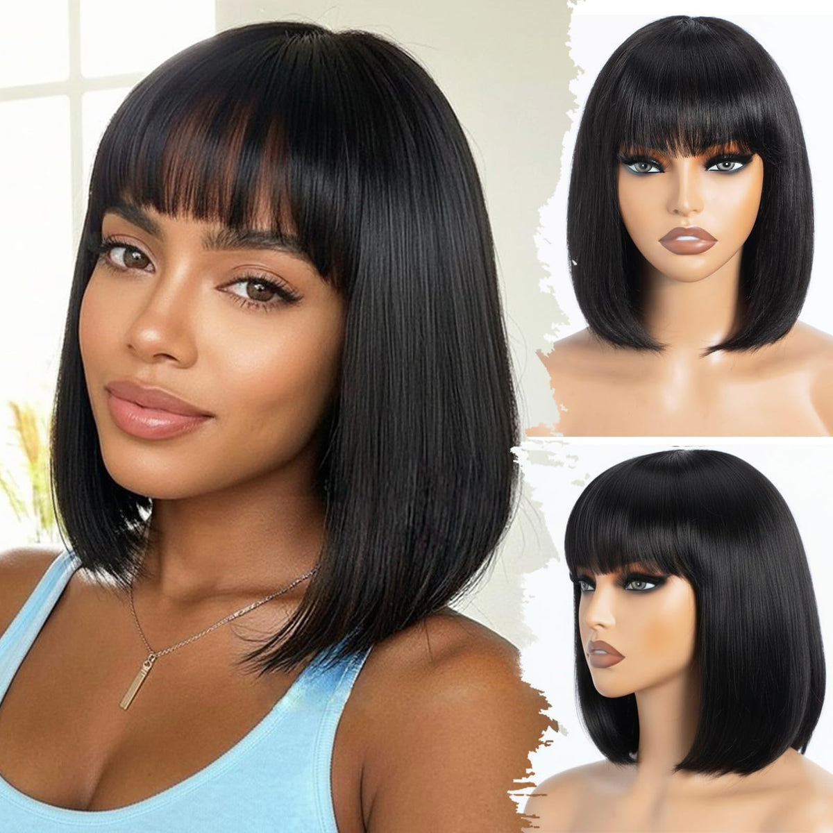 Farblick bob wig with bangs offers quick, glue-free wear in seconds