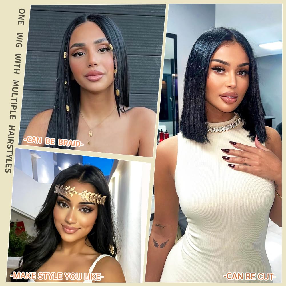Farblick wig in natural black color with versatile parting options