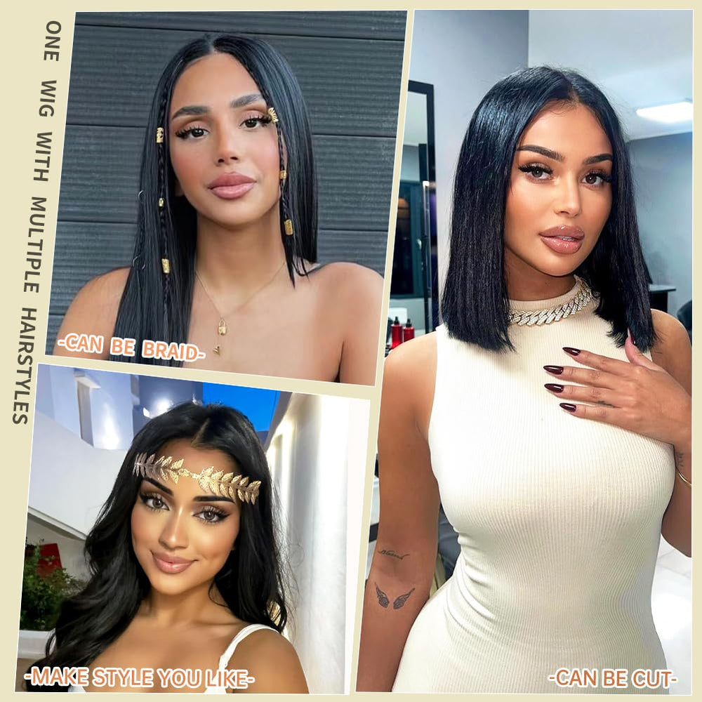 Farblick wig in natural black color with versatile parting options