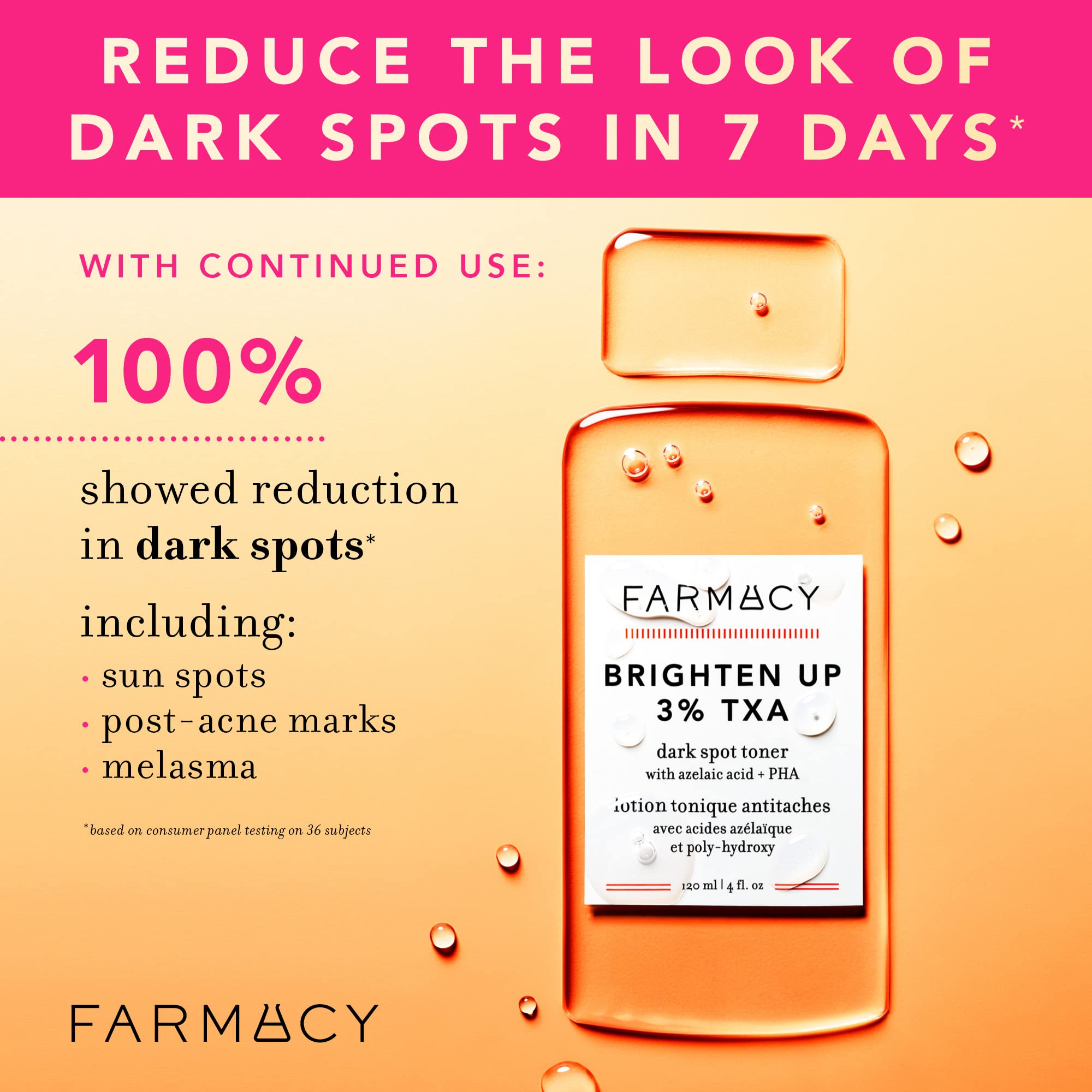 Close-up of Farmacy TXA toner label highlighting ingredients
