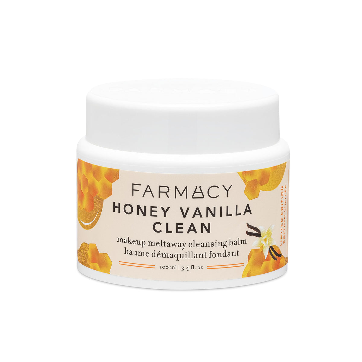 Farmacy Honey Vanilla cleansing balm packaging for convenient travel makeup removal.