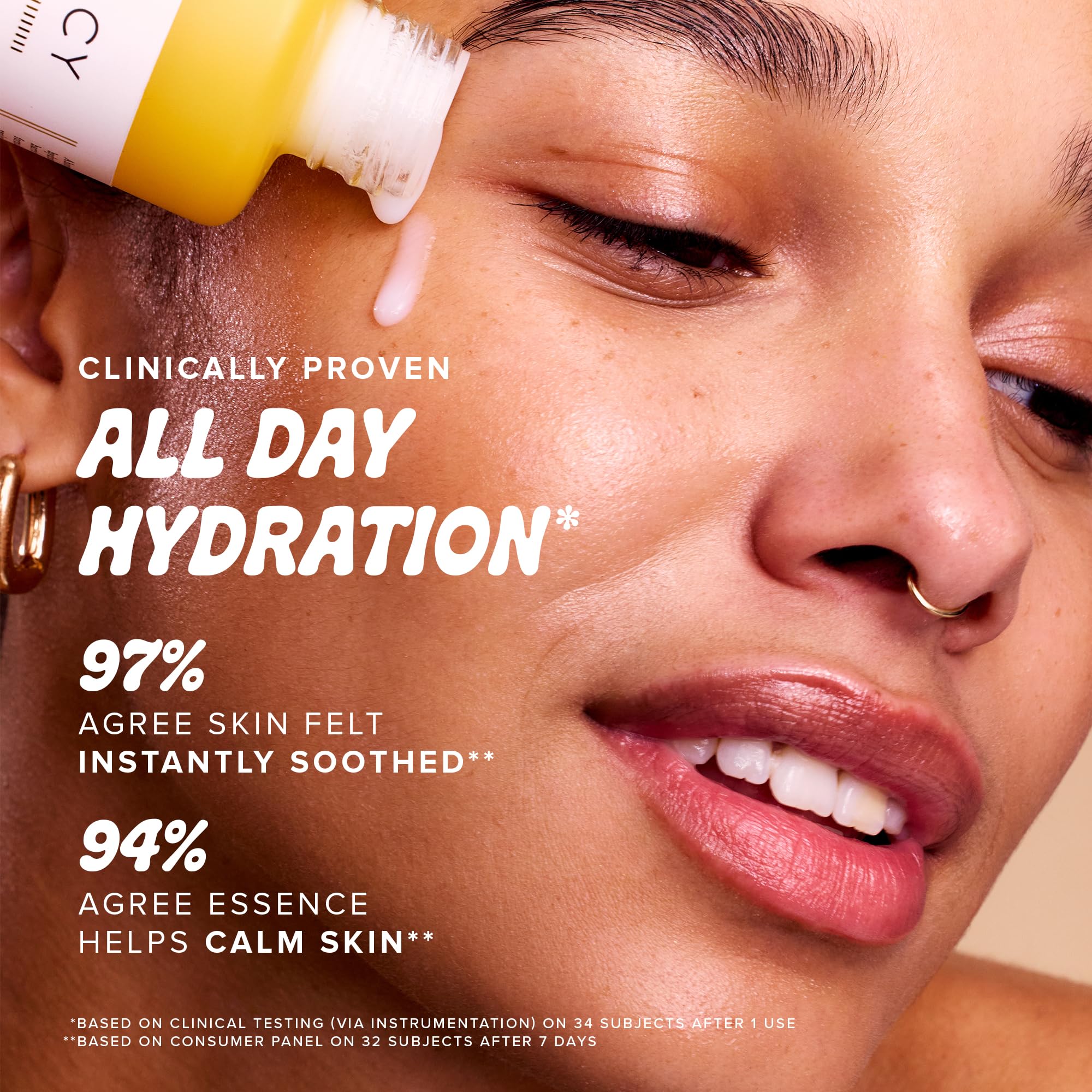 Farmacy Hydrating Essence light milky texture for dewy makeup-ready skin.