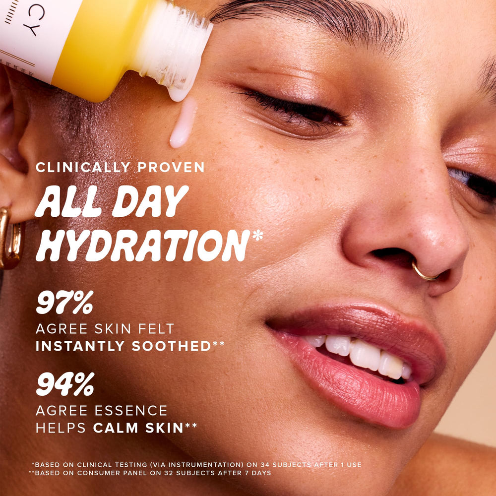 Farmacy Hydrating Essence light milky texture for dewy makeup-ready skin.