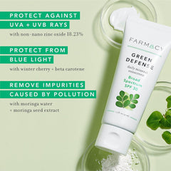 Close-up of Farmacy sunscreen label highlighting zinc oxide and clean formula