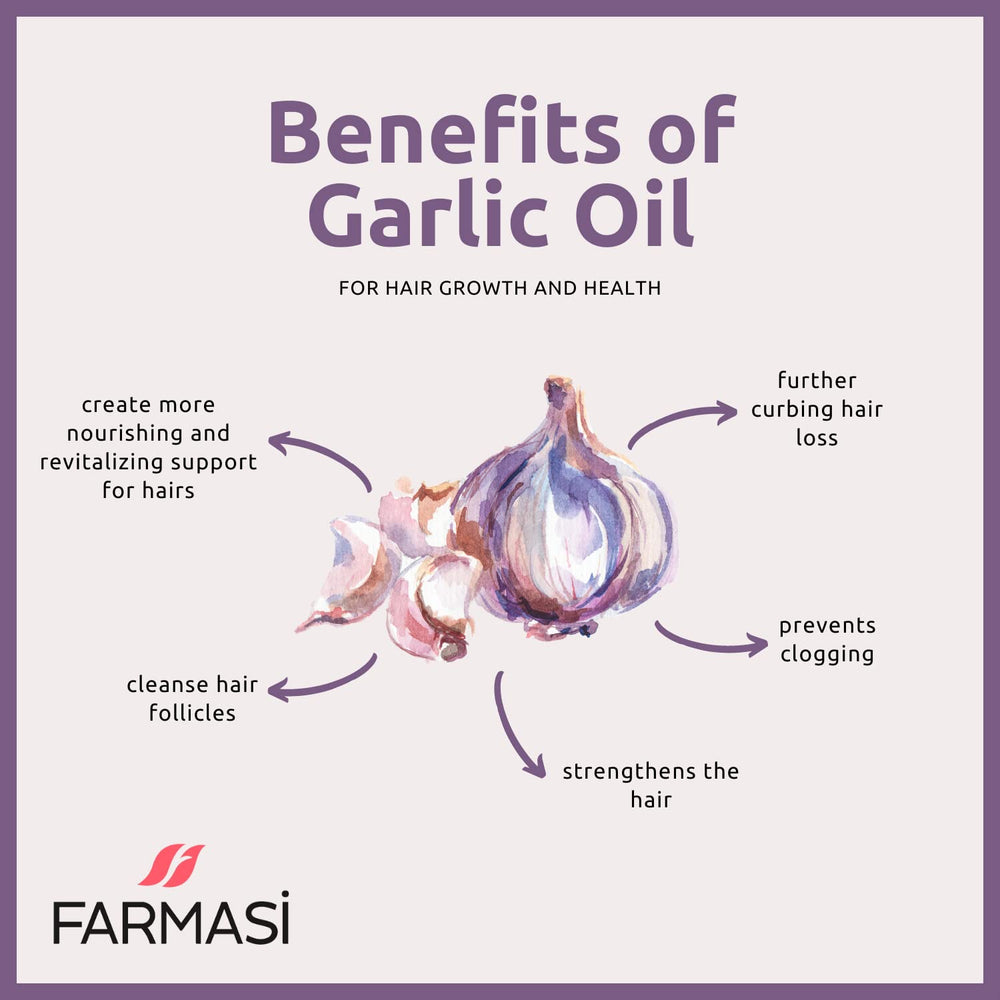 FARMASi Dr. C. Tuna Garlic Oil applied to hair for nourishment and shine.