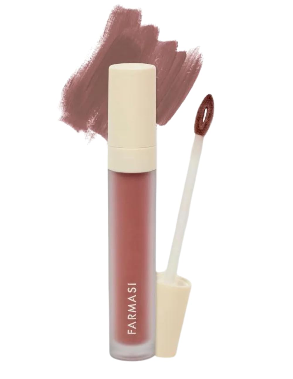 FARMASi Matte Liquid Lipstick Cool Beige packaging swatch shows weightless color and matte finish.