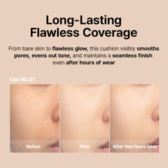 Swatch on skin shows Farmstay Black Snail & Peptide 9 Perfect Cushion natural finish.
