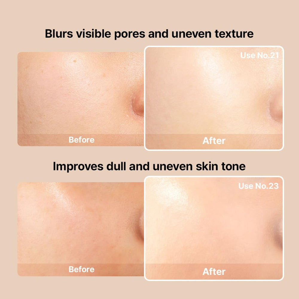 Close-up shows Farmstay cushion texture delivering smooth, hydrated skin.
