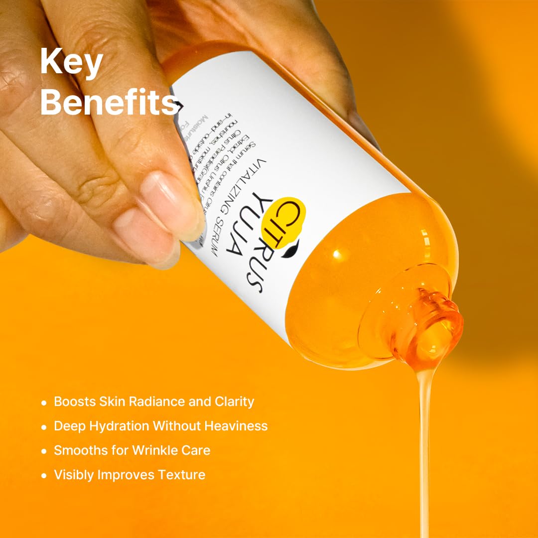 FARMSTAY Citrus Yuja Serum pump highlights clean application.