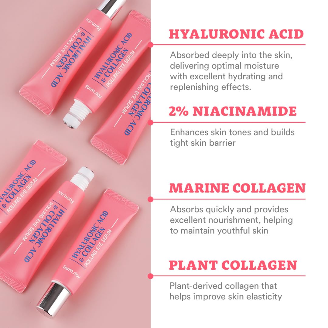 Farmstay eye serum rollerball applying a cool, even layer under the eyes.