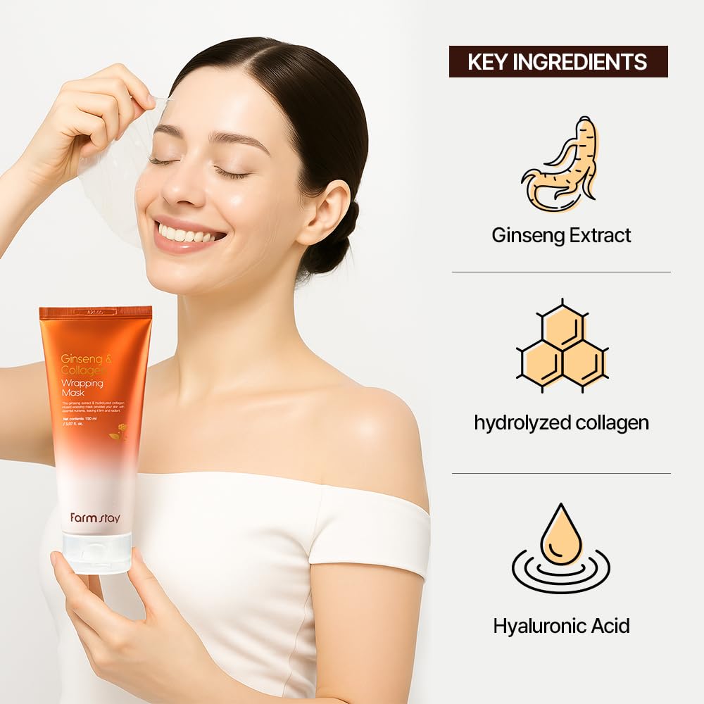 FARMSTAY Ginseng Collagen Wrapping Mask applying evenly on the face