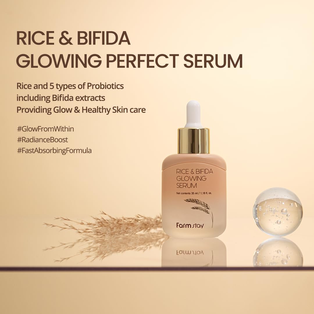 FarmStay glowing serum drops showing quick absorption for hydration.