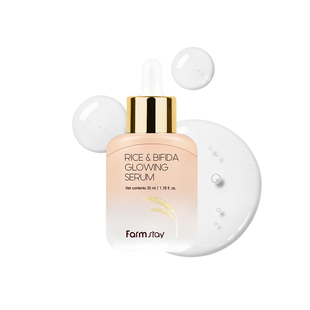 FarmStay Rice & Bifida Glowing Serum bottle showcasing radiant skin potential.