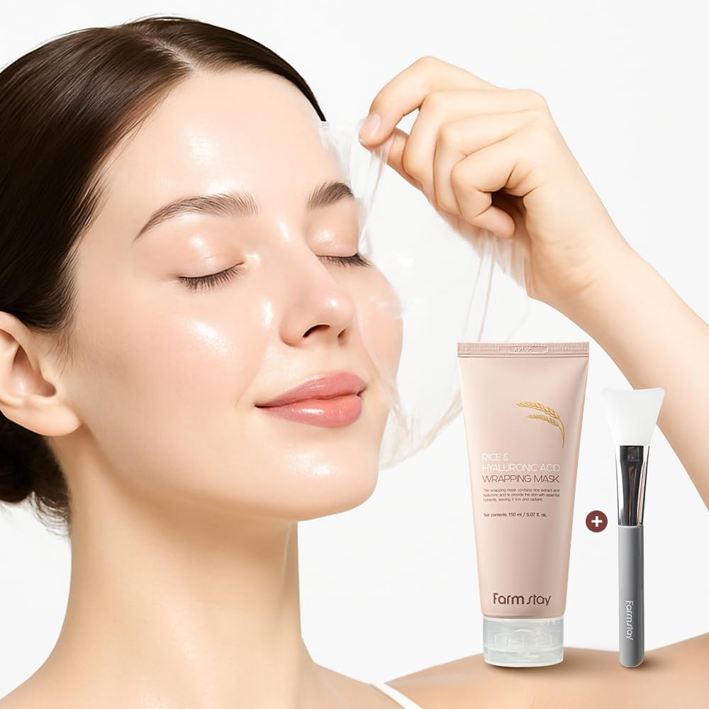 FARMSTAY Rice & Hyaluronic Mask jar for radiant skin prep.