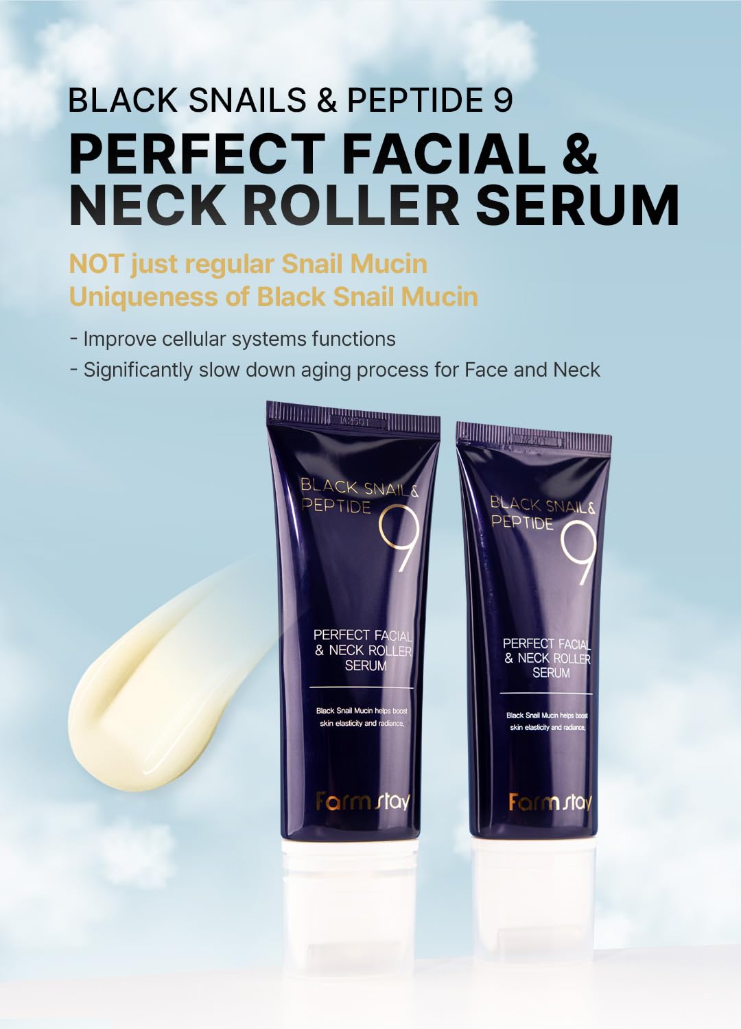 FarmStay roller applicator closeup demonstrates mess-free serum application.
