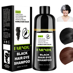 Farndu black hair dye shampoo demonstrates gray hair coverage clearly