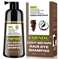 Farndu Light Brown Hair Dye Shampoo bottle ready for at home color