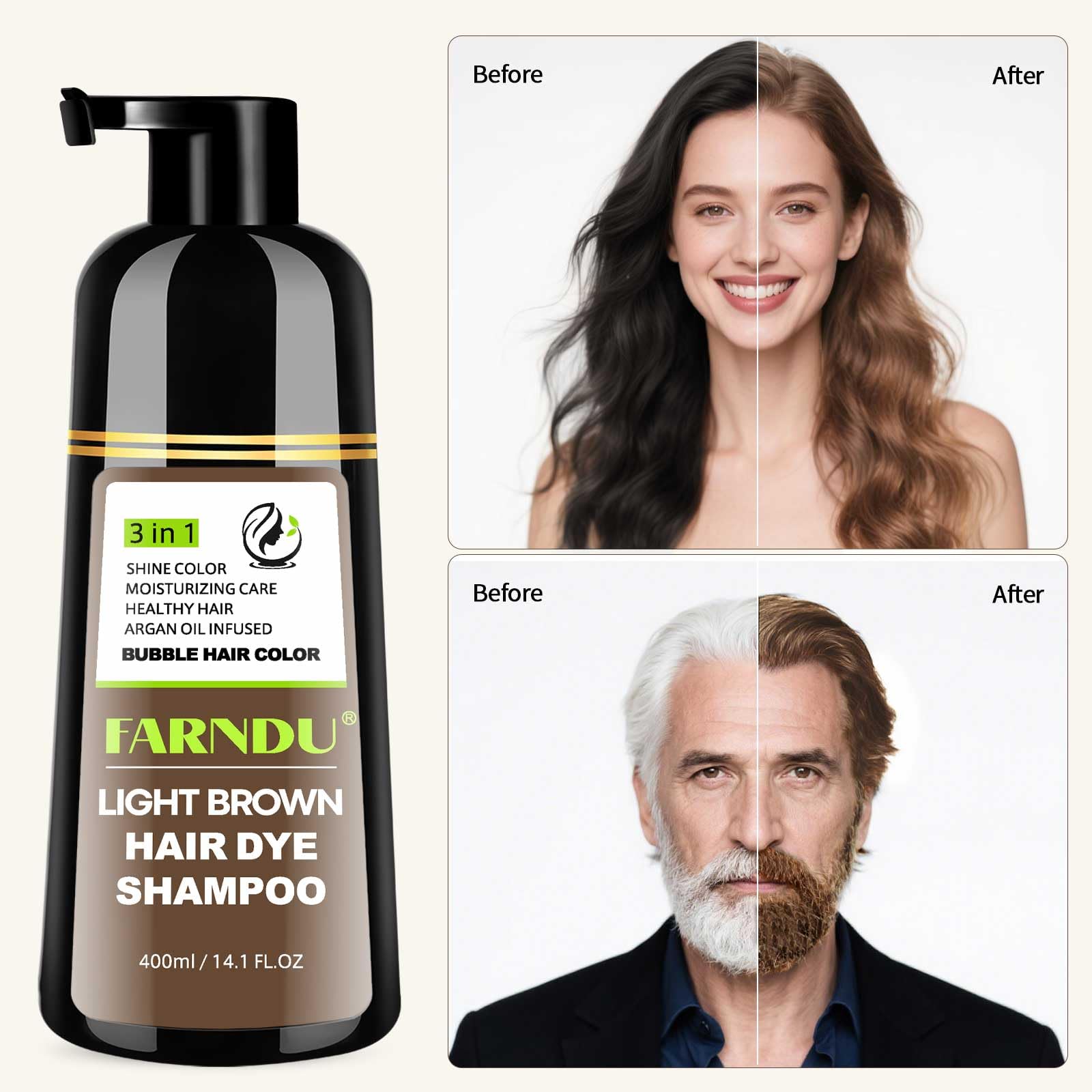 Farndu shampoo close-up ingredients highlighting plant-based formula for color
