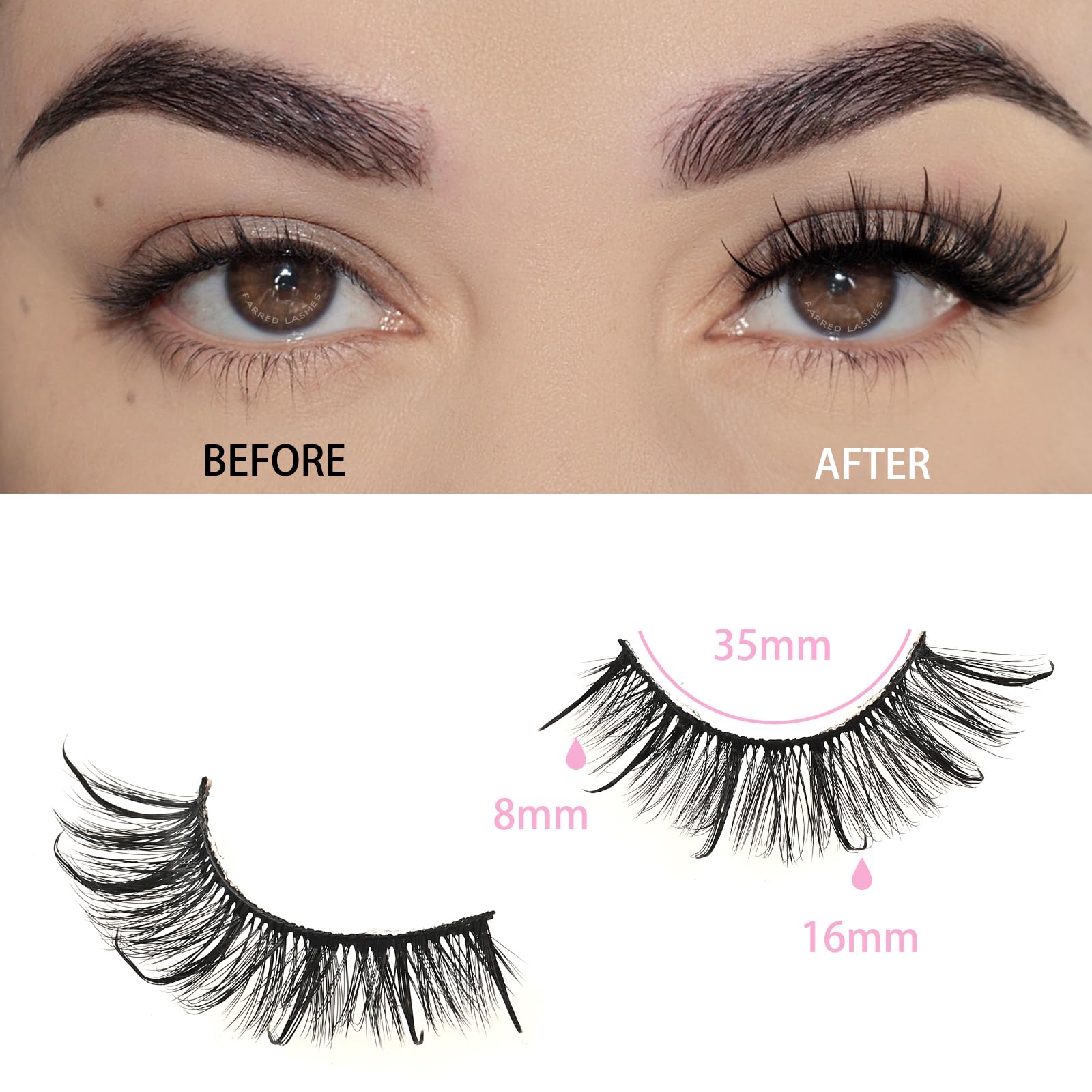 Farred Wispy Lashes fluffy outer cat-eye look for a brighter gaze.