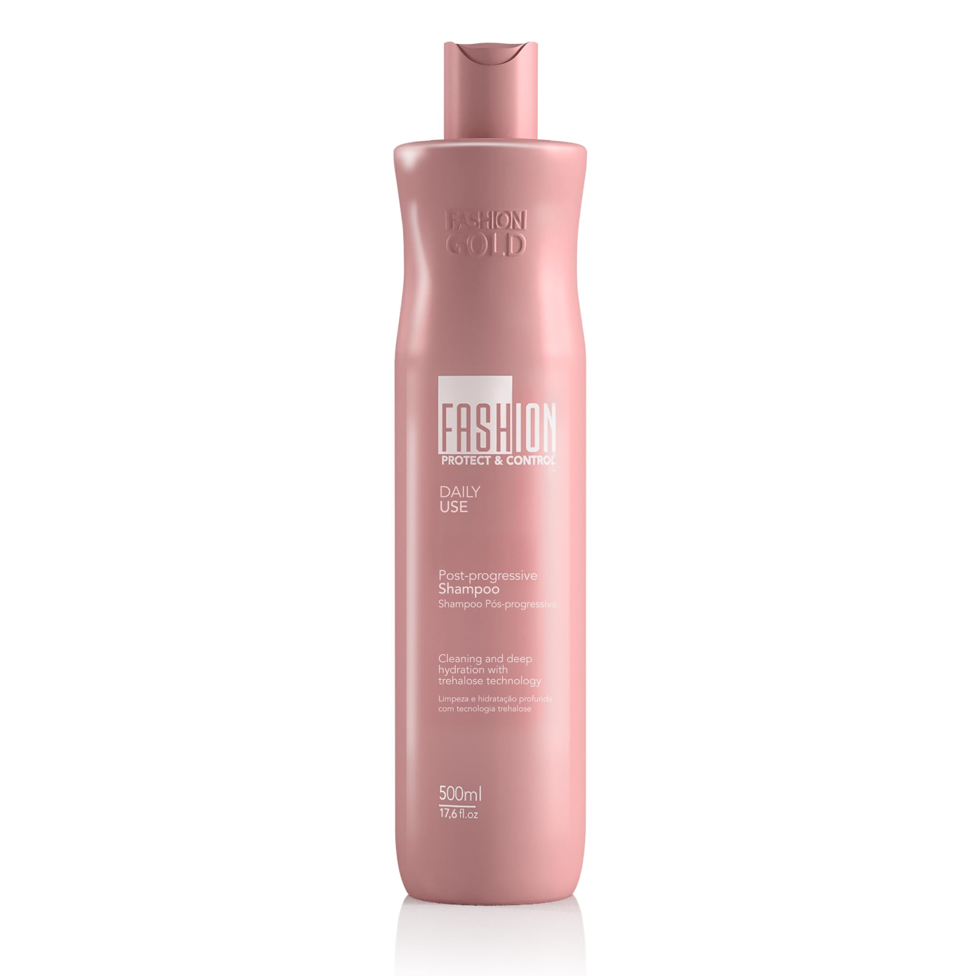 Fashion Gold Shampoo bottle front view highlighting premium packaging and protection.